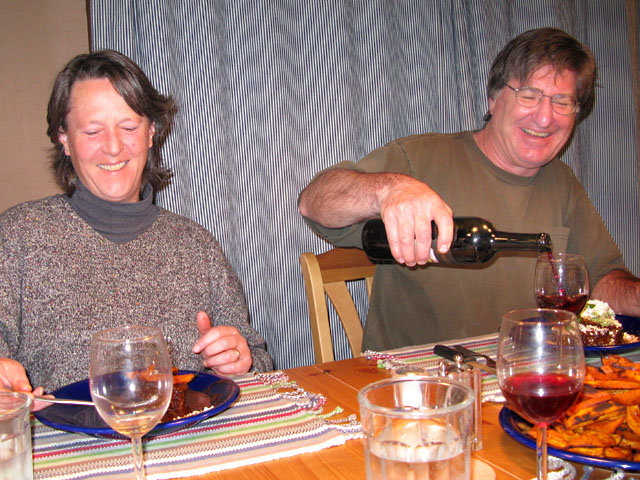 Enjoying New Years dinner with Martha and Ralph