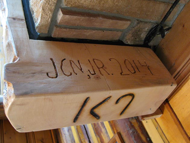 Handmade log Fireplace mantle Made Workamping at Ranch