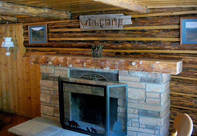 Vickers Ranch Handmade Log Fireplace Mantle