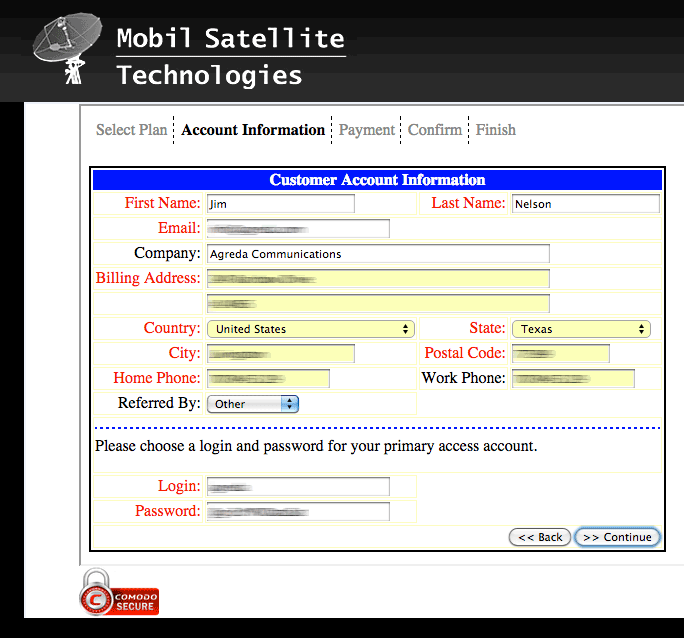 InstaSat Satellite Internet User Portal
