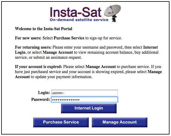 InstaSat Satellite Internet User Portal